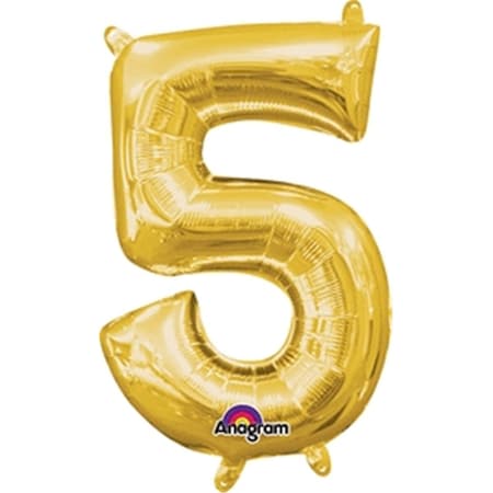 16 In. Number 5 Gold Shape Air Fill Foil Balloon